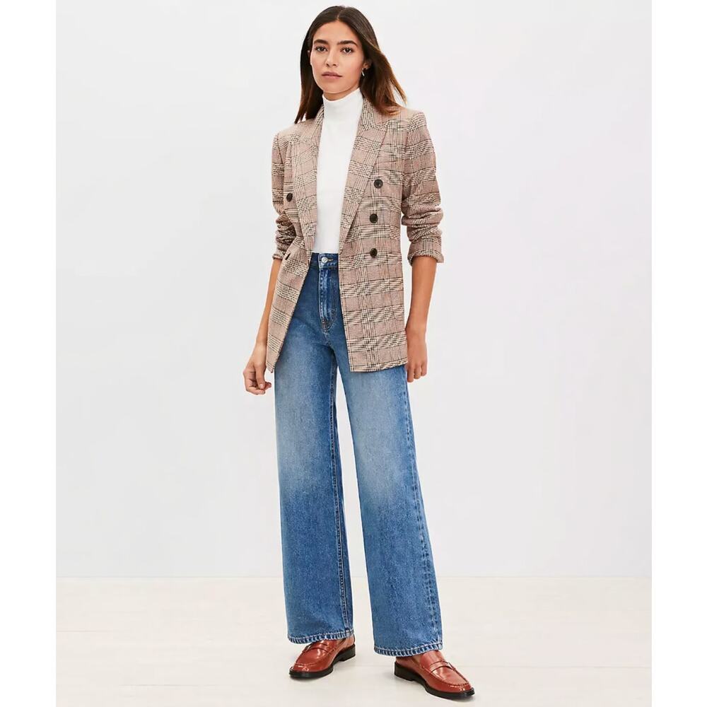LOFT ANN TAYLOR Double Breasted Glen Plaid Blazer Harvest Brown Sz 10 $170 {3K2}
